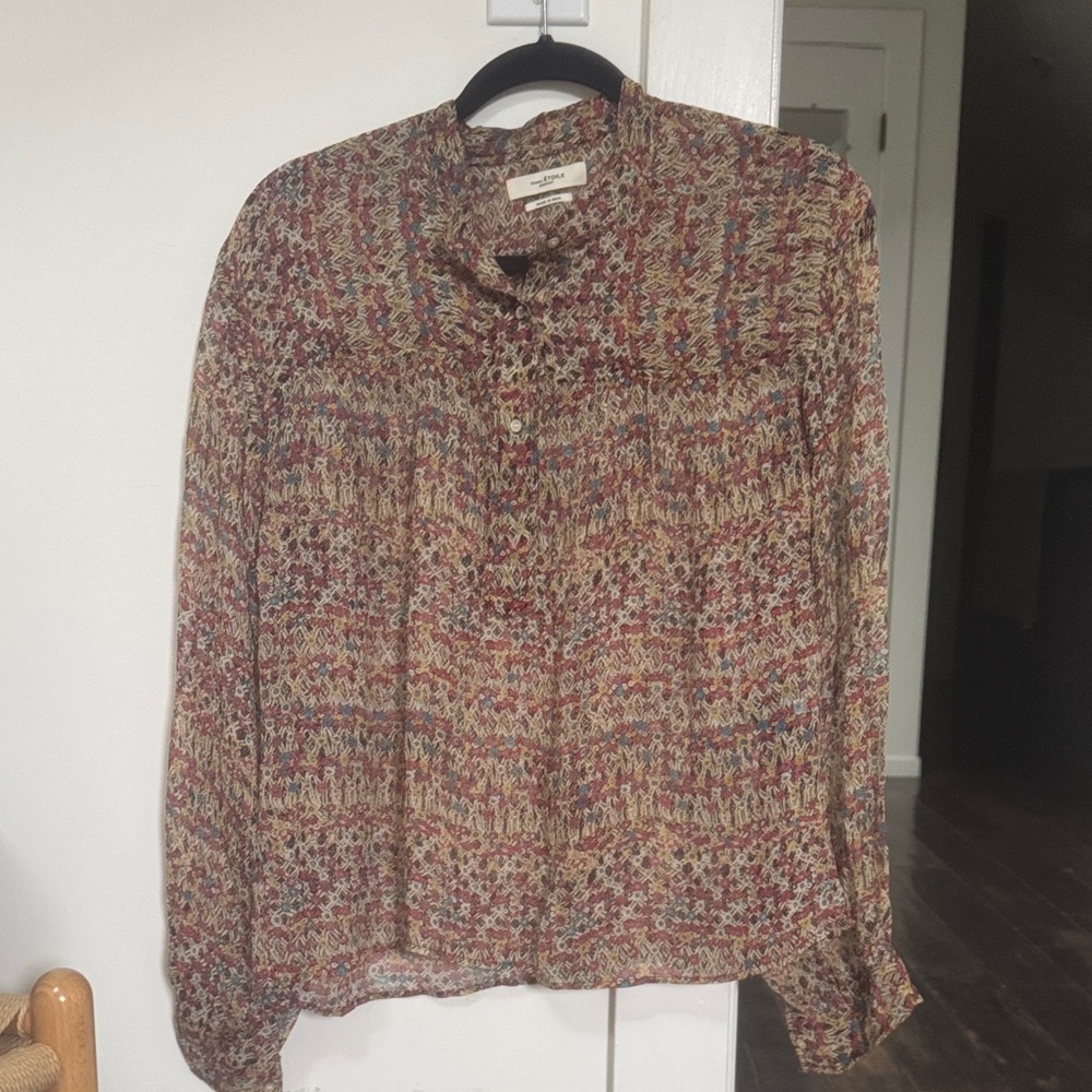 Isabel Marant Étoile Floral Button-Front Blouse in Beige and Red